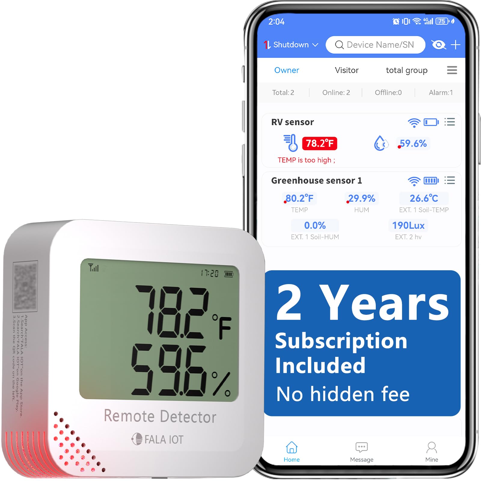 FALA IOT 4G Cellular Pet Temperature and Humidity Monitor
