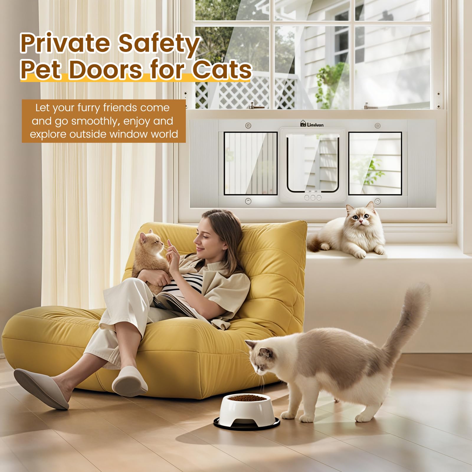 Linvivon Adjustable 4-Way Locking Cat Window Door