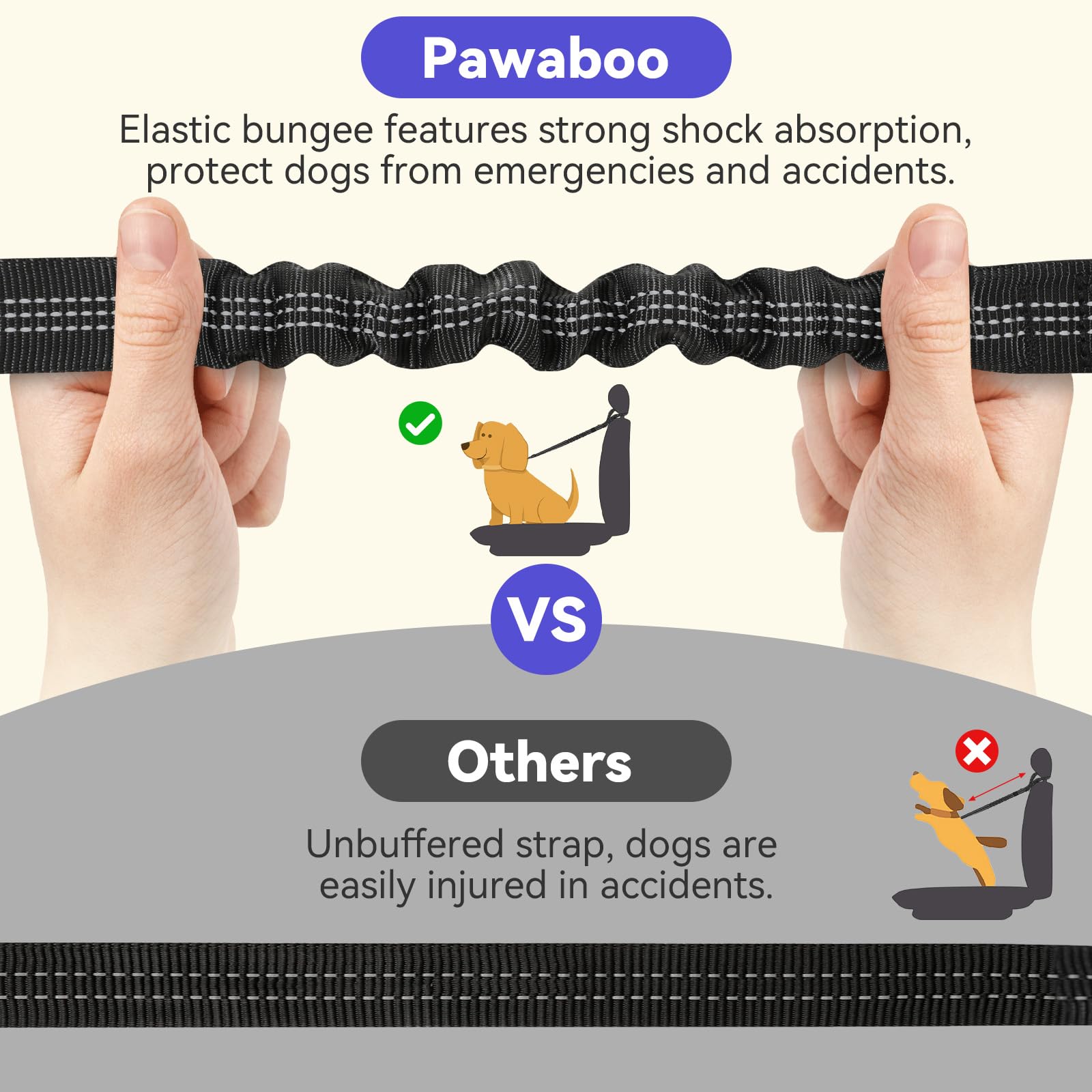 Pawaboo 2-Pack Reflective Bungee Dog Car Seat Belts