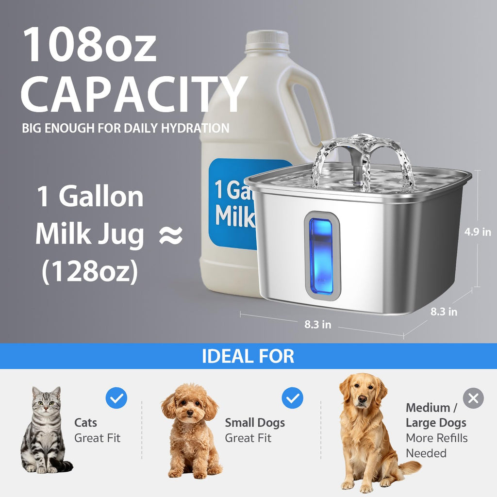 Veken Innovation Award Winner Stainless Steel Cat Water Fountain