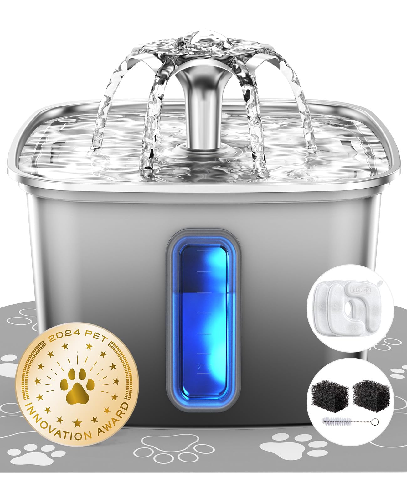 Veken Award-Winning Stainless Steel Cat Water Fountain