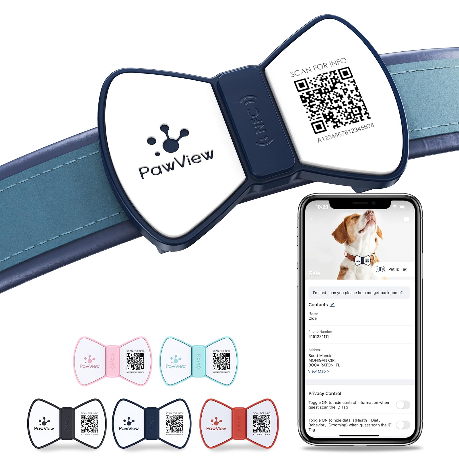 PawView Personalized Silicone Bow Tie Dog ID Tag