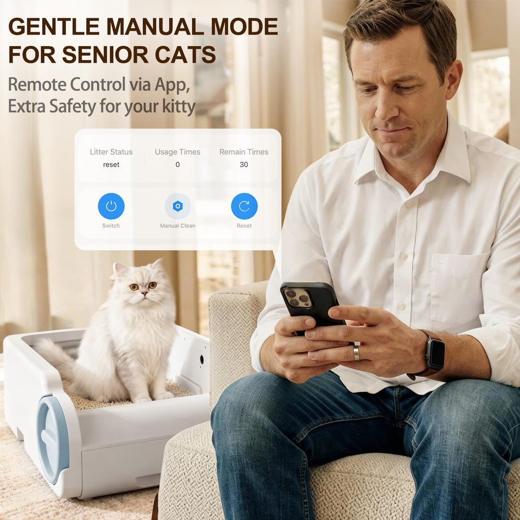 Open-Top Self-Cleaning Cat Litter Box with Odor Control