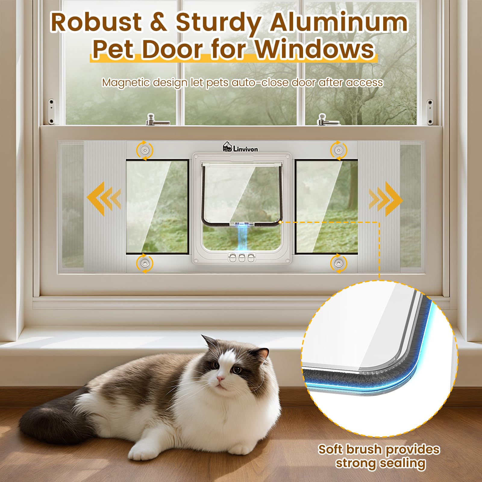 Linvivon Adjustable 4-Way Locking Cat Window Door