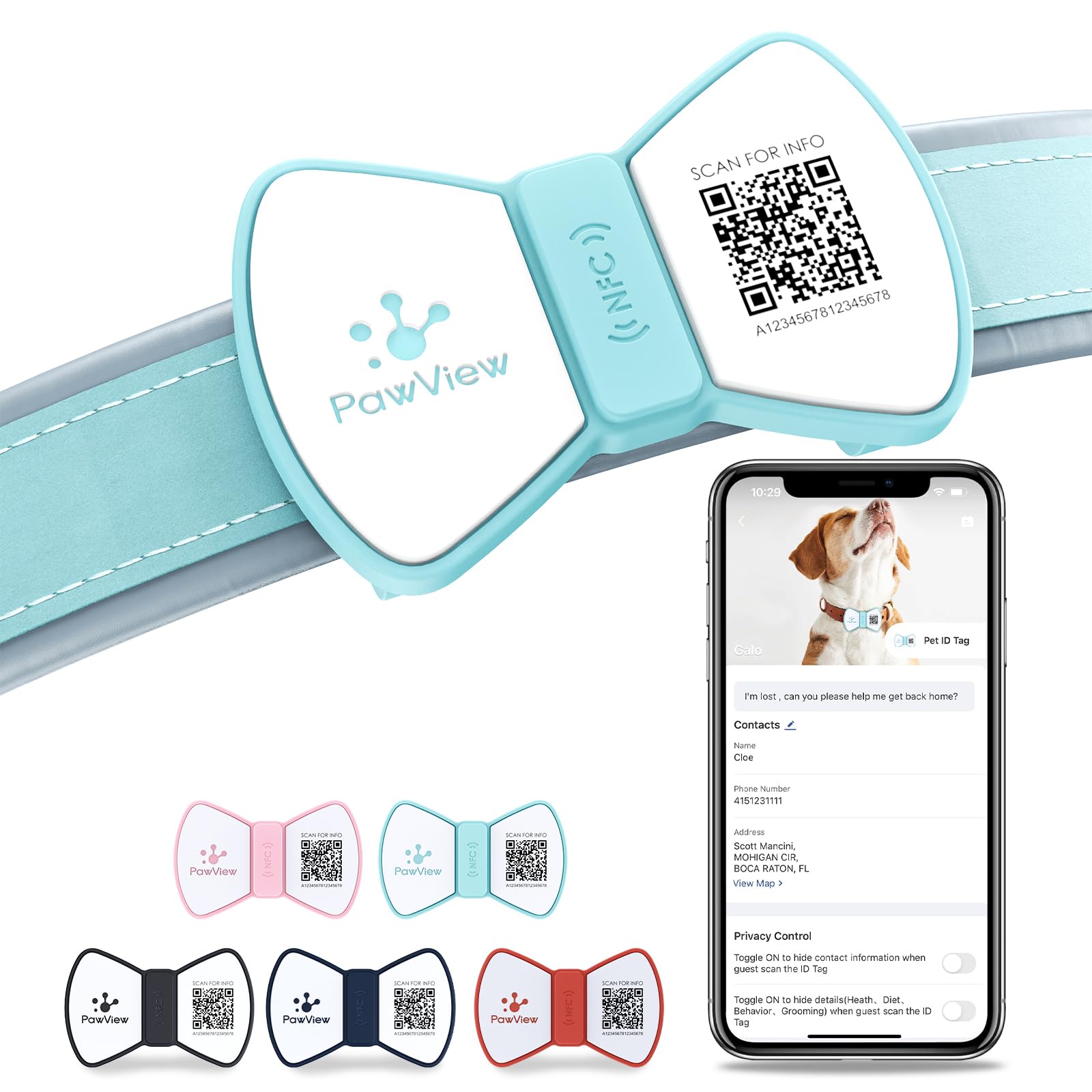 PawView Personalized Silicone Bow Tie Dog ID Tag