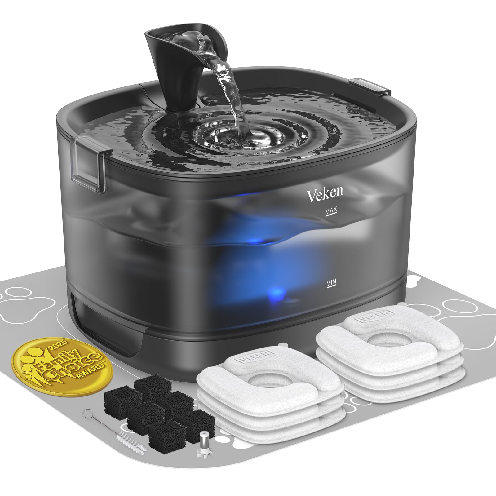 Veken 2.5L Quiet Cat Water Fountain with LED Light