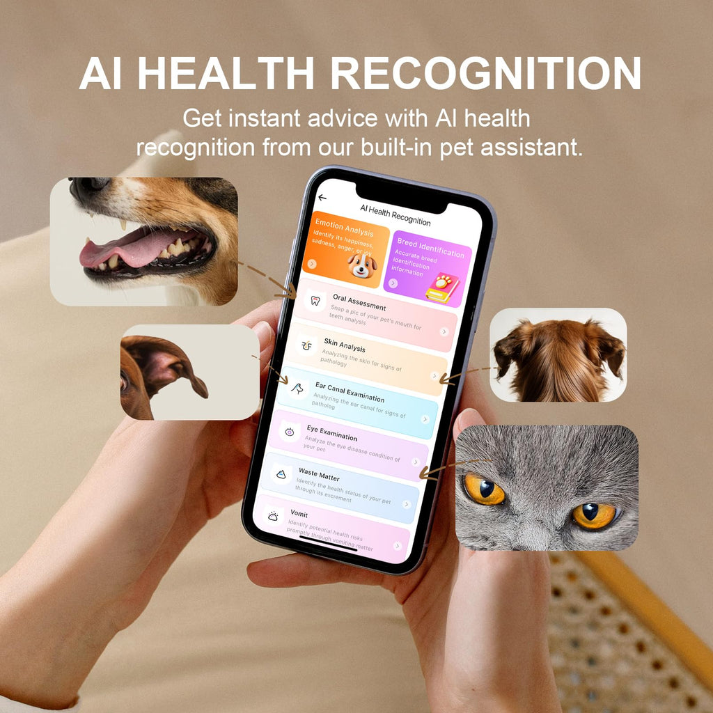 DBDD AI GPS Tracker for Dogs, Real-Time Location, Electronic Fence, Health Monitoring, Waterproof, for Medium Large Dogs, iOS Android