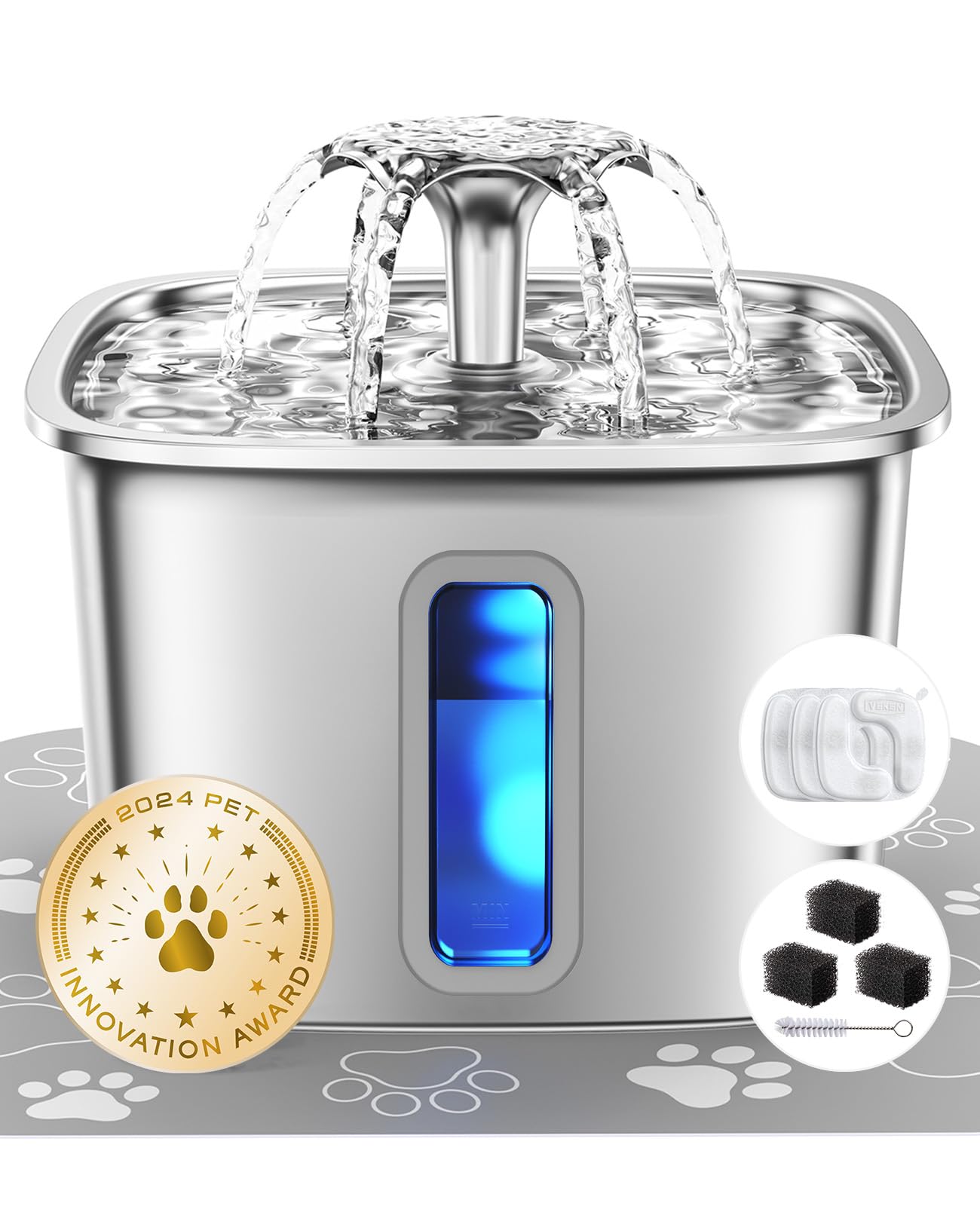 Veken Innovation Award Winner Stainless Steel Cat Water Fountain
