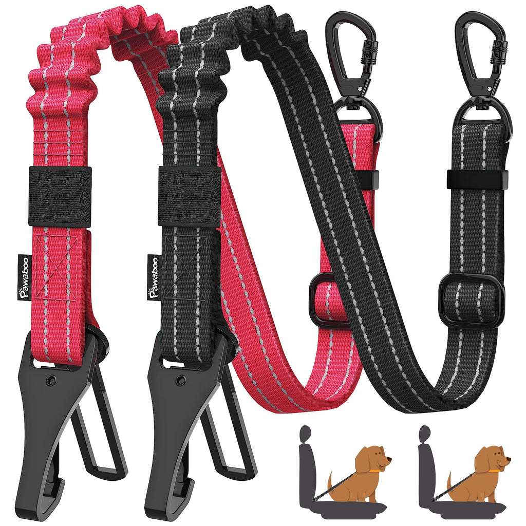 Pawaboo 2-Pack Reflective Bungee Dog Car Seat Belts