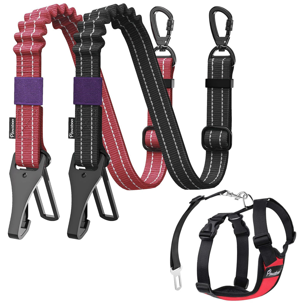 Pawaboo 2-Pack Reflective Bungee Dog Car Seat Belts