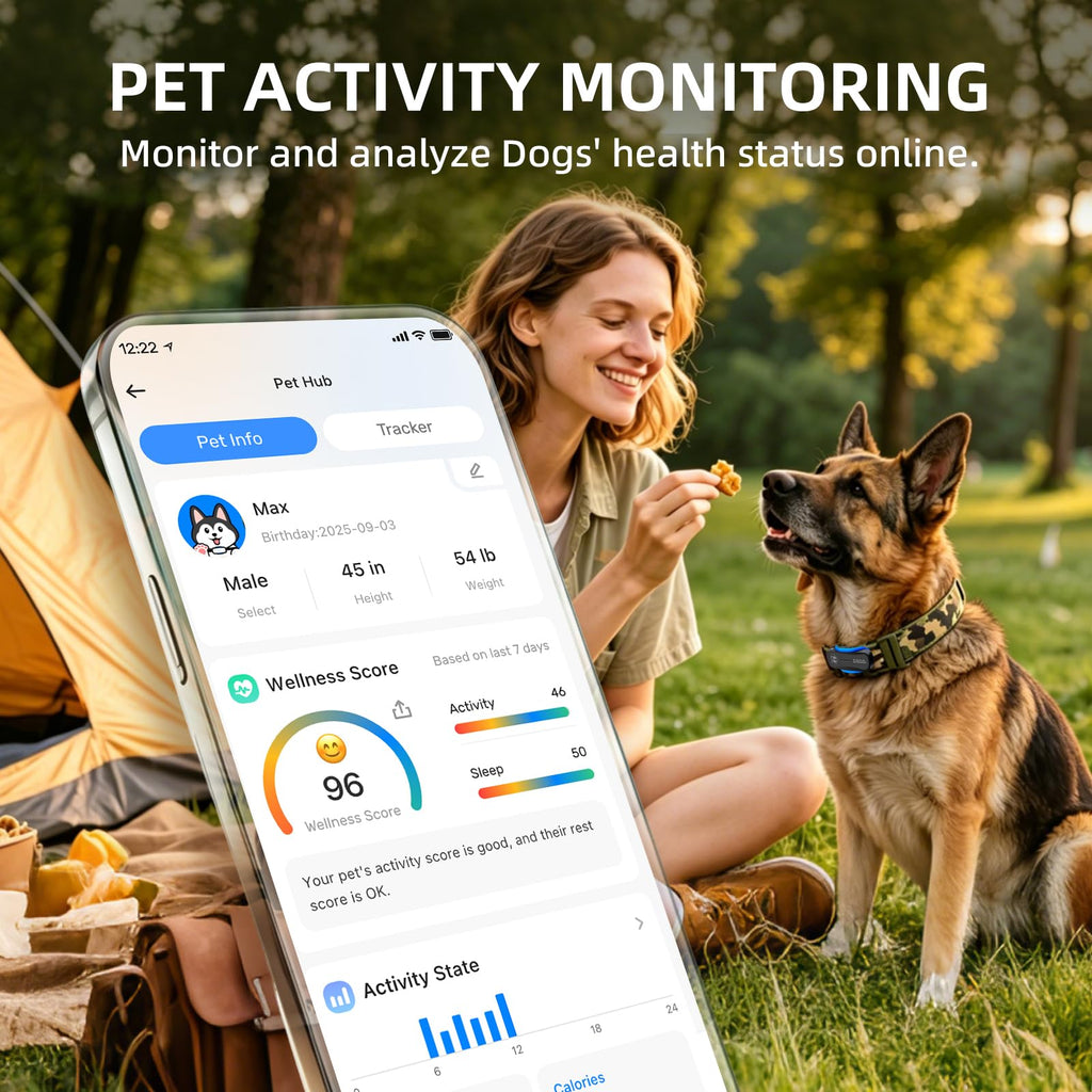 DBDD AI GPS Tracker for Dogs, Real-Time Location, Electronic Fence, Health Monitoring, Waterproof, for Medium Large Dogs, iOS Android