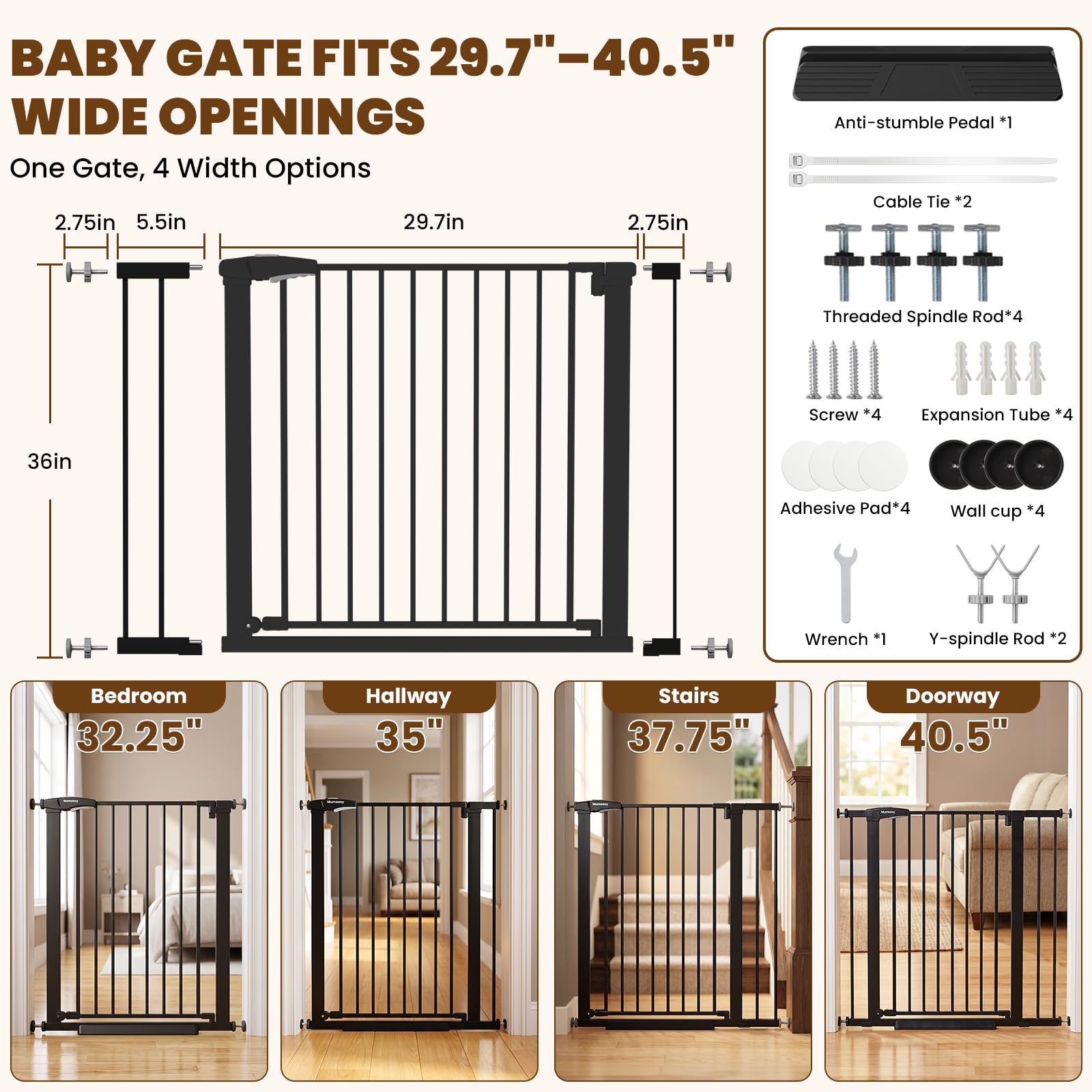 Mumeasy 36-Inch Extra-Tall Pet Safety Gate for Doorways