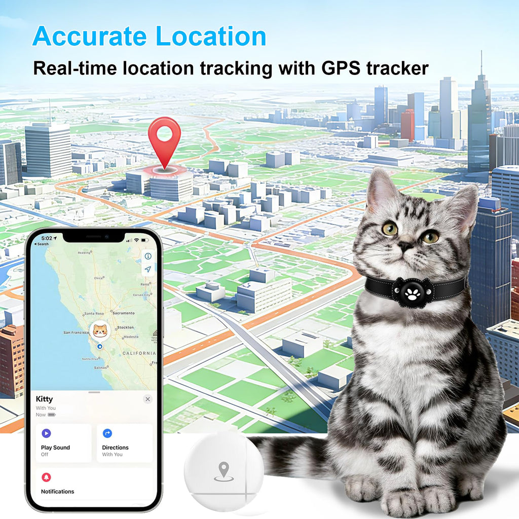 BONSO 2-in-1 GPS Tracker for Cats: Smart Pet Collar with Real-Time Tracking,No Monthly Fee/Subscription (iOS & Android) Waterproof, Anti-Lost,365-Day Long Battery Life GPS Tracker Cat Collar
