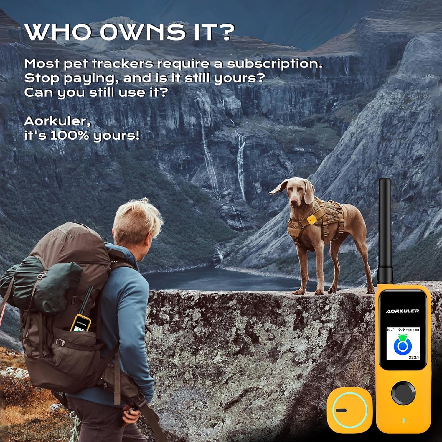 GPS Dog Tracker for 2 Dogs - Off-Grid Long Range Tracking System, No App/Cellular Required, Water-Resistant Pet Finder for Hiking & Forest Exploration