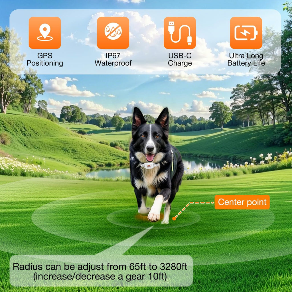 UJQW GPS + Wireless Dog Fence & Training Collar – No Subscription, App Geo-Fence 3280ft, 60-164ft Bluetooth Training, 3 Correction Modes, Auto Sleep/Wake, 7-Day Battery, 3-Dog Support