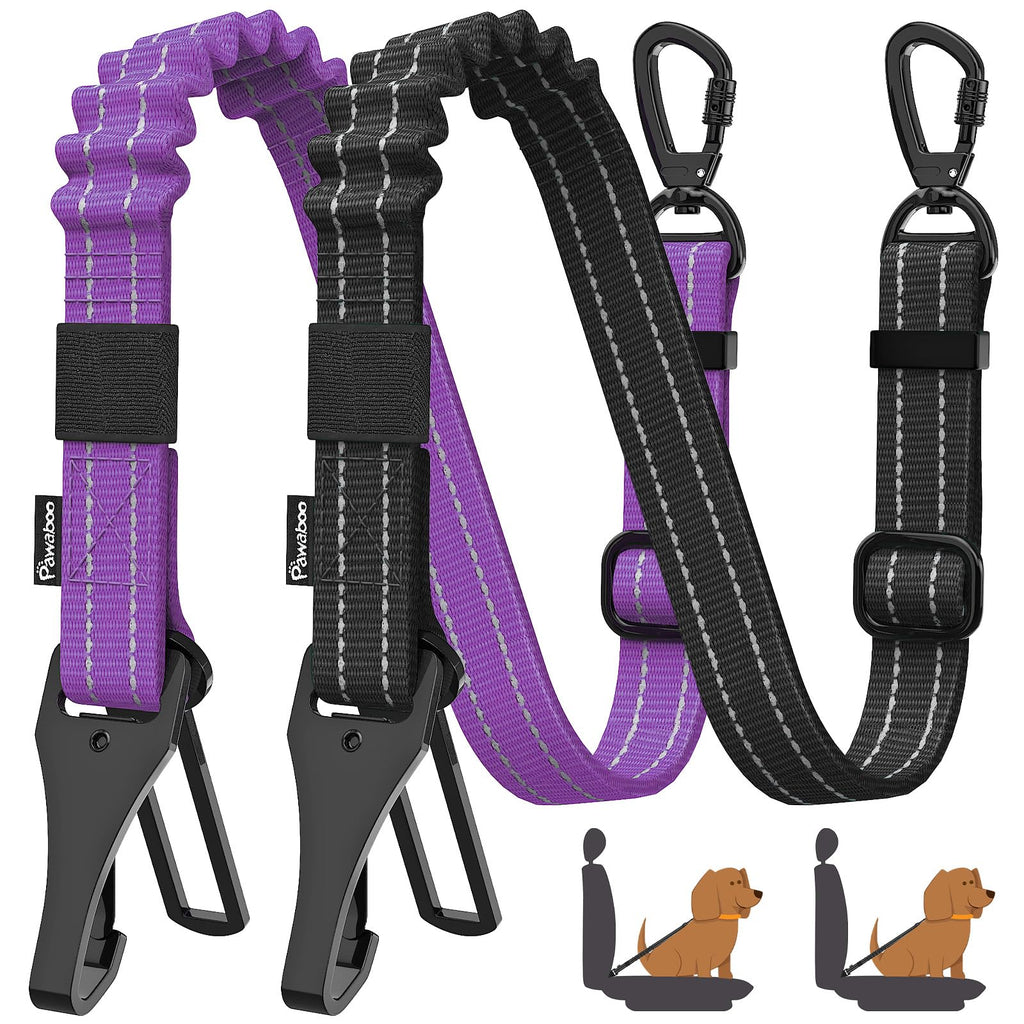 Pawaboo 2-Pack Reflective Bungee Dog Car Seat Belts