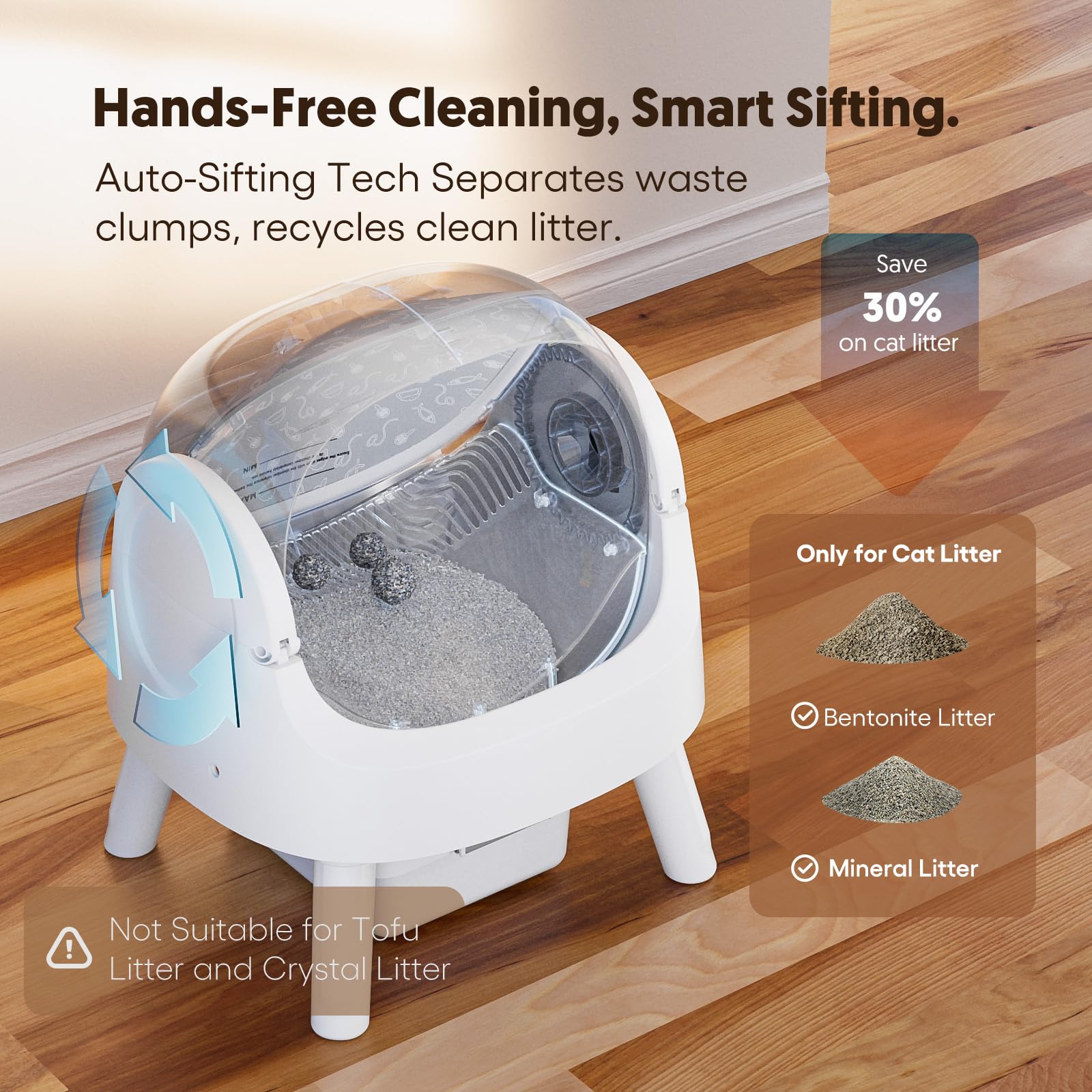 Open-Top Automatic Self-Cleaning Litter Box for Cats