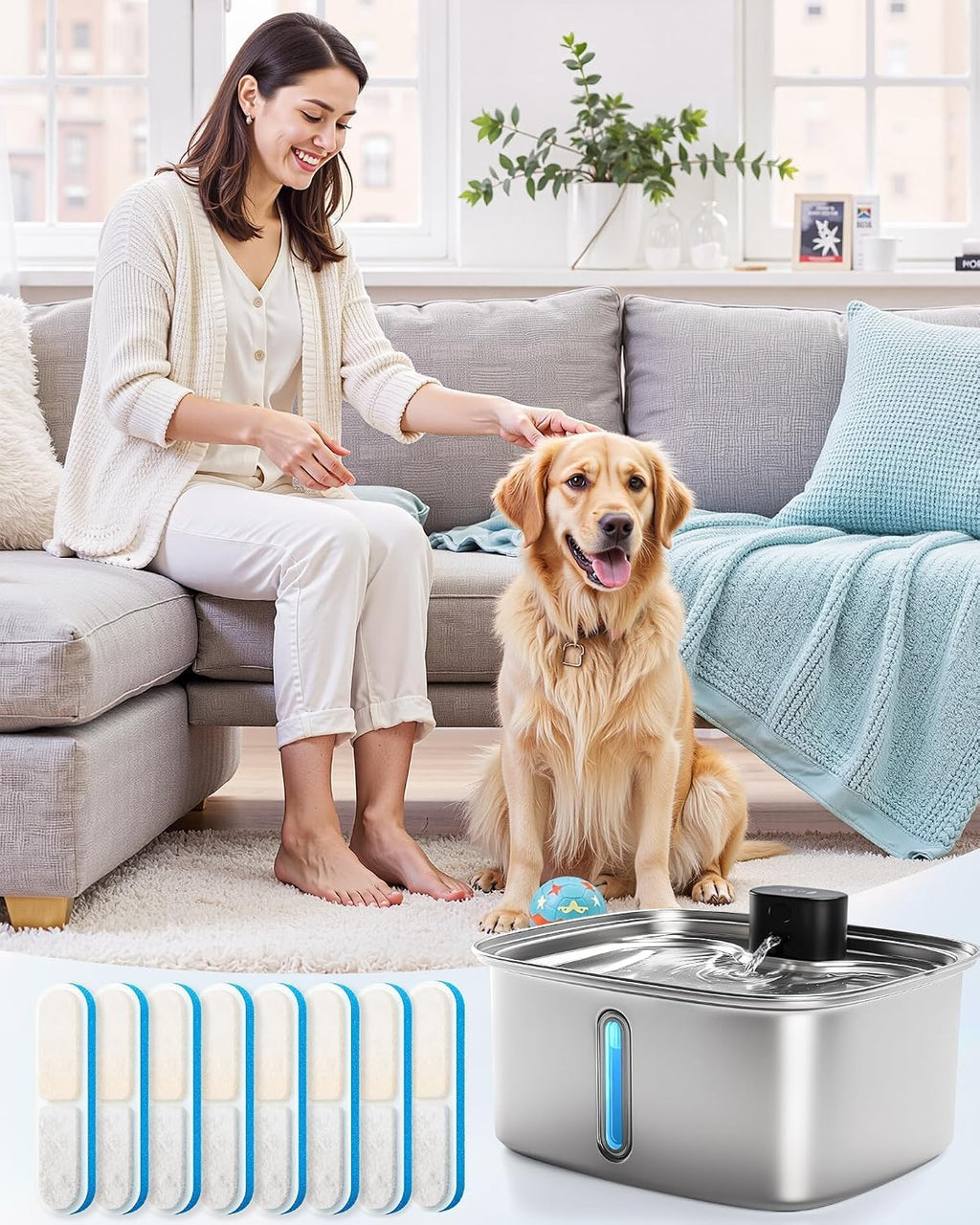 Smart Dog Water Bowl Dispenser Large, 10L/ 2.64Gal Cordless Dog Water Fountain Stainless Steel with APP Monitoring, 4000mah Automatic Cat Water Fountain for Mutil-Pets Large Dogs, 3 Fountain Modes