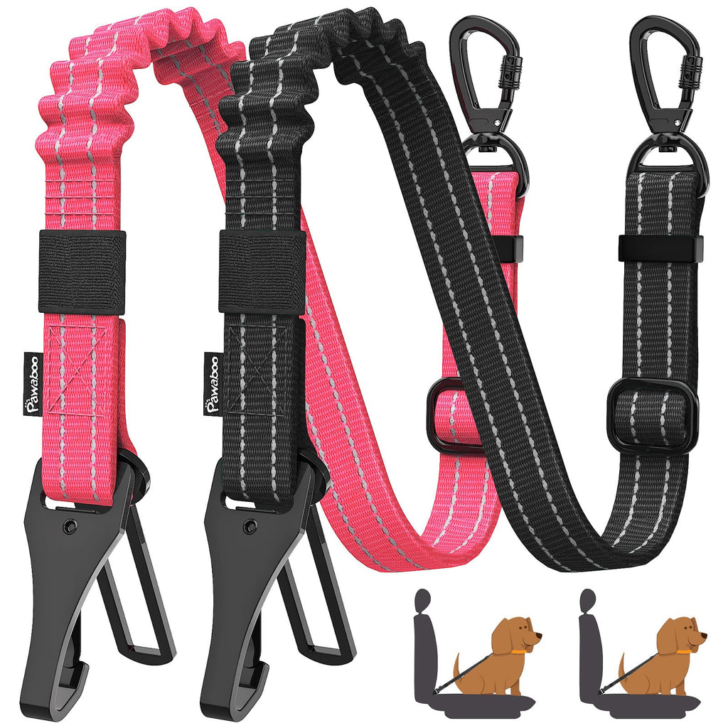 Pawaboo 2-Pack Reflective Bungee Dog Car Seat Belts