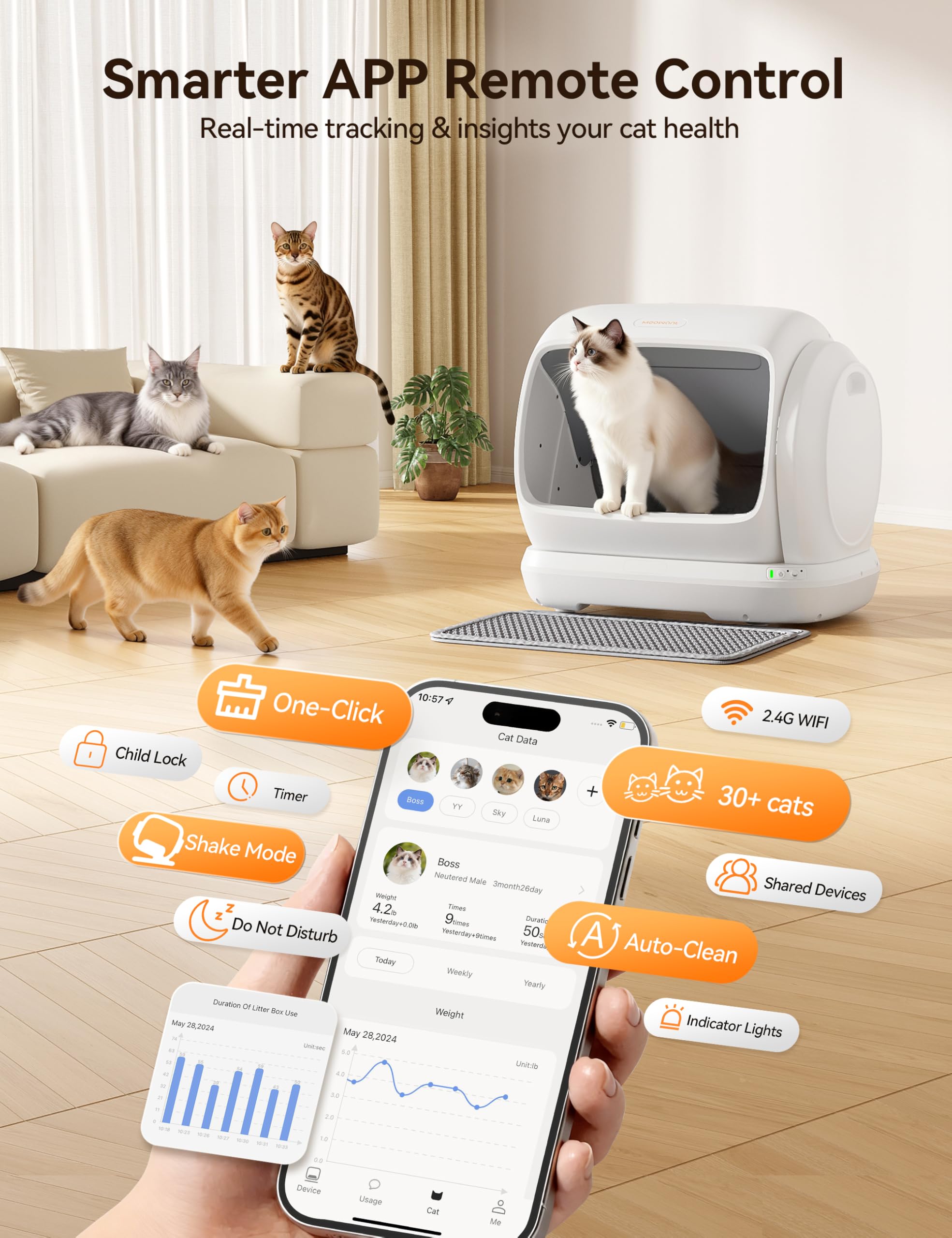 MeoWant 106L App-Controlled Self-Cleaning Cat Litter Box