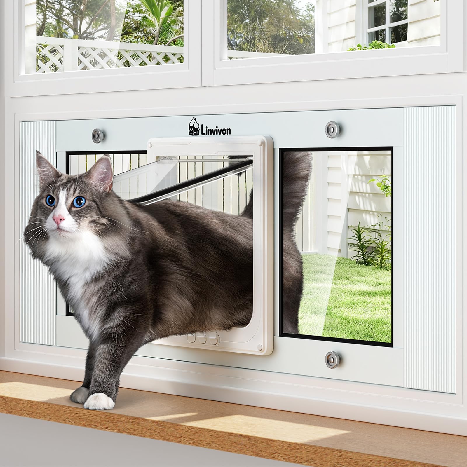 Linvivon Adjustable 4-Way Locking Cat Window Door