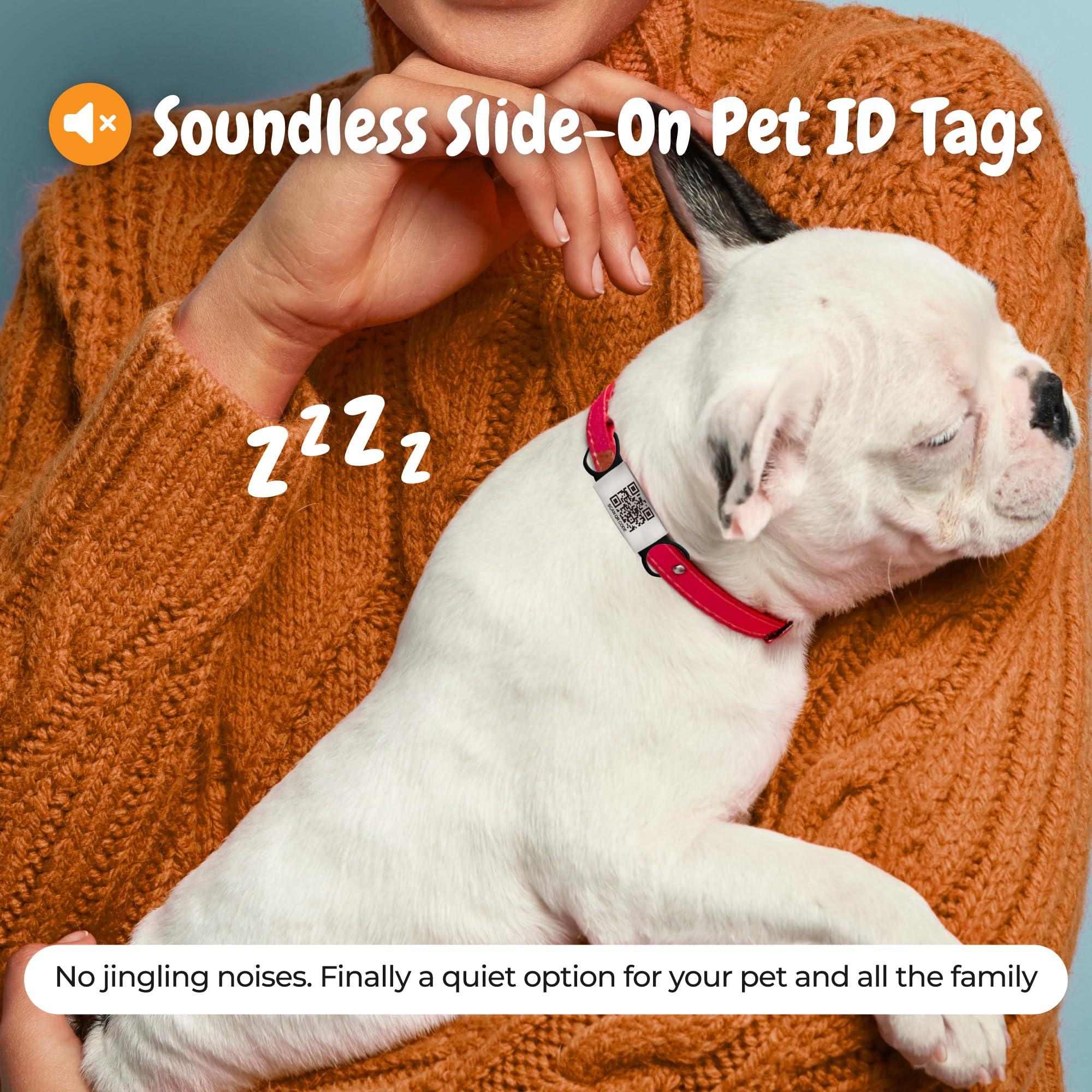 Smart Slide-On QR Code Pet Tag – Silent Dog & Cat ID Tag with Laser Engraving – Stainless Steel & Silicone – No App Needed – Custom Pet Profile – Fits Most Collars