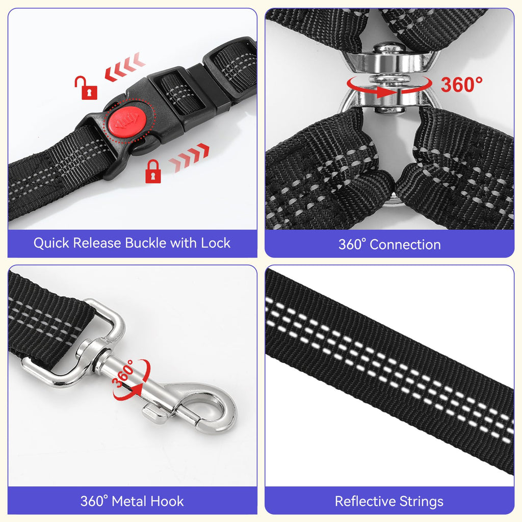 Pawaboo 2-Pack Reflective Bungee Dog Car Seat Belts