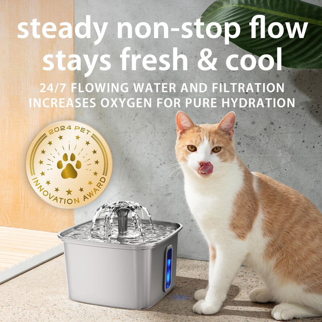 Veken Innovation Award Winner Stainless Steel Cat Water Fountain