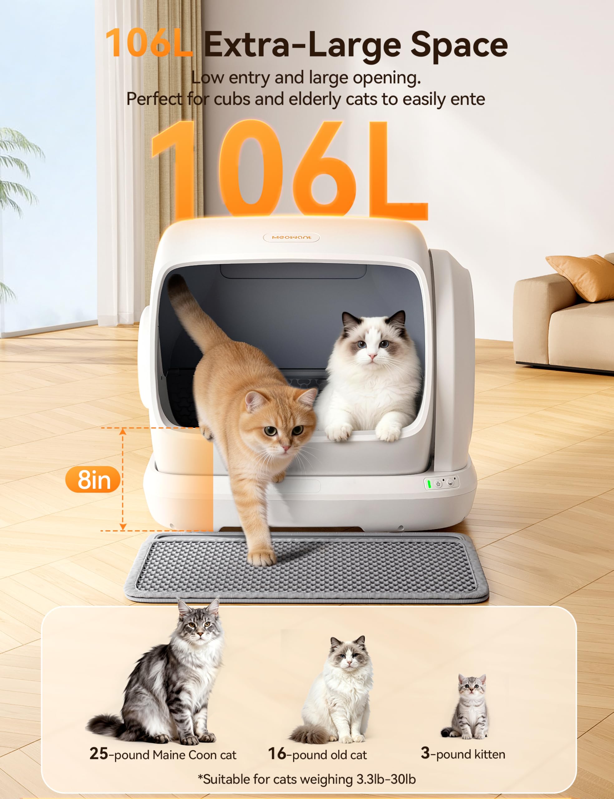 MeoWant 106L App-Controlled Self-Cleaning Cat Litter Box