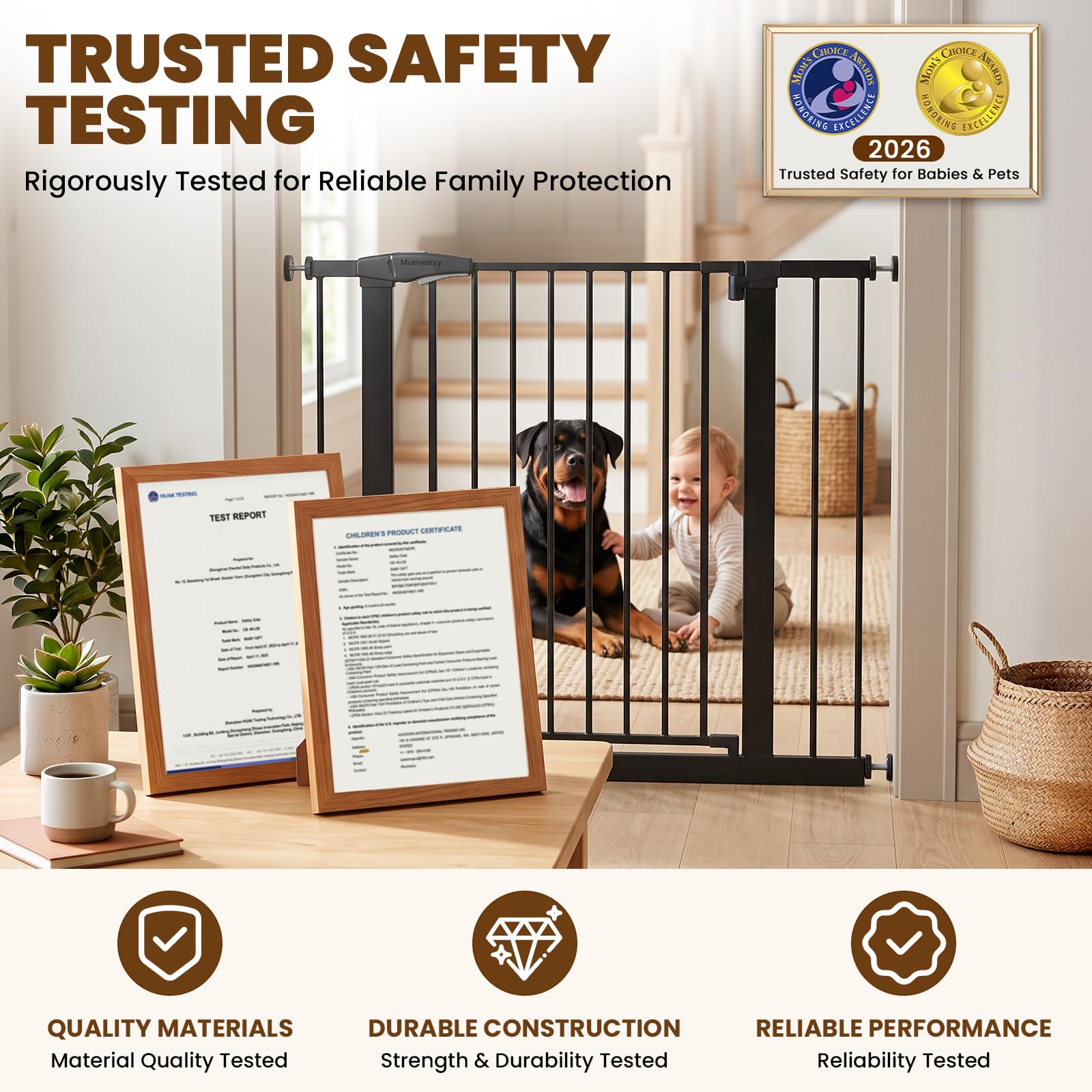 Mumeasy 36-Inch Extra-Tall Pet Safety Gate for Doorways