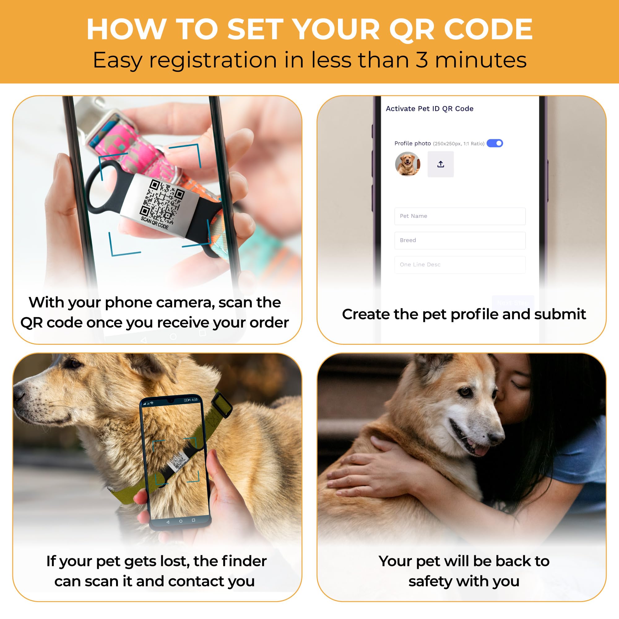 Smart Slide-On QR Code Pet Tag – Silent Dog & Cat ID Tag with Laser Engraving – Stainless Steel & Silicone – No App Needed – Custom Pet Profile – Fits Most Collars